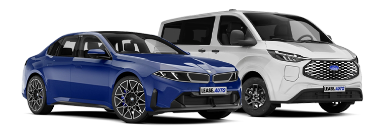 Blauwe personenauto en witte bedrijfswagen voor financial lease bij Lease.auto